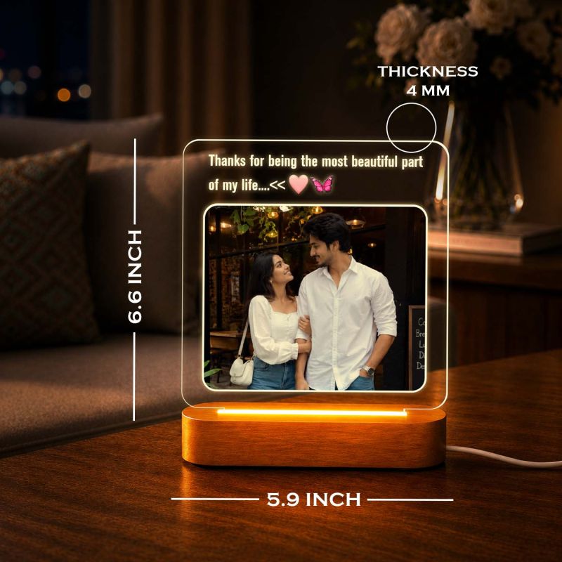 Personalized Couple Acrylic LED Lamp with Wooden Base Gift for Birthday, Anniversary, Valentines Day, Husband Wife Memorable Gift for Couples  Long Distance Couple Gift